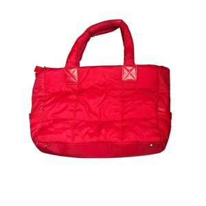 Courage‎ B. Red Puffer Quilted Tote Bag Roomy Practical Everyday Travel Utility